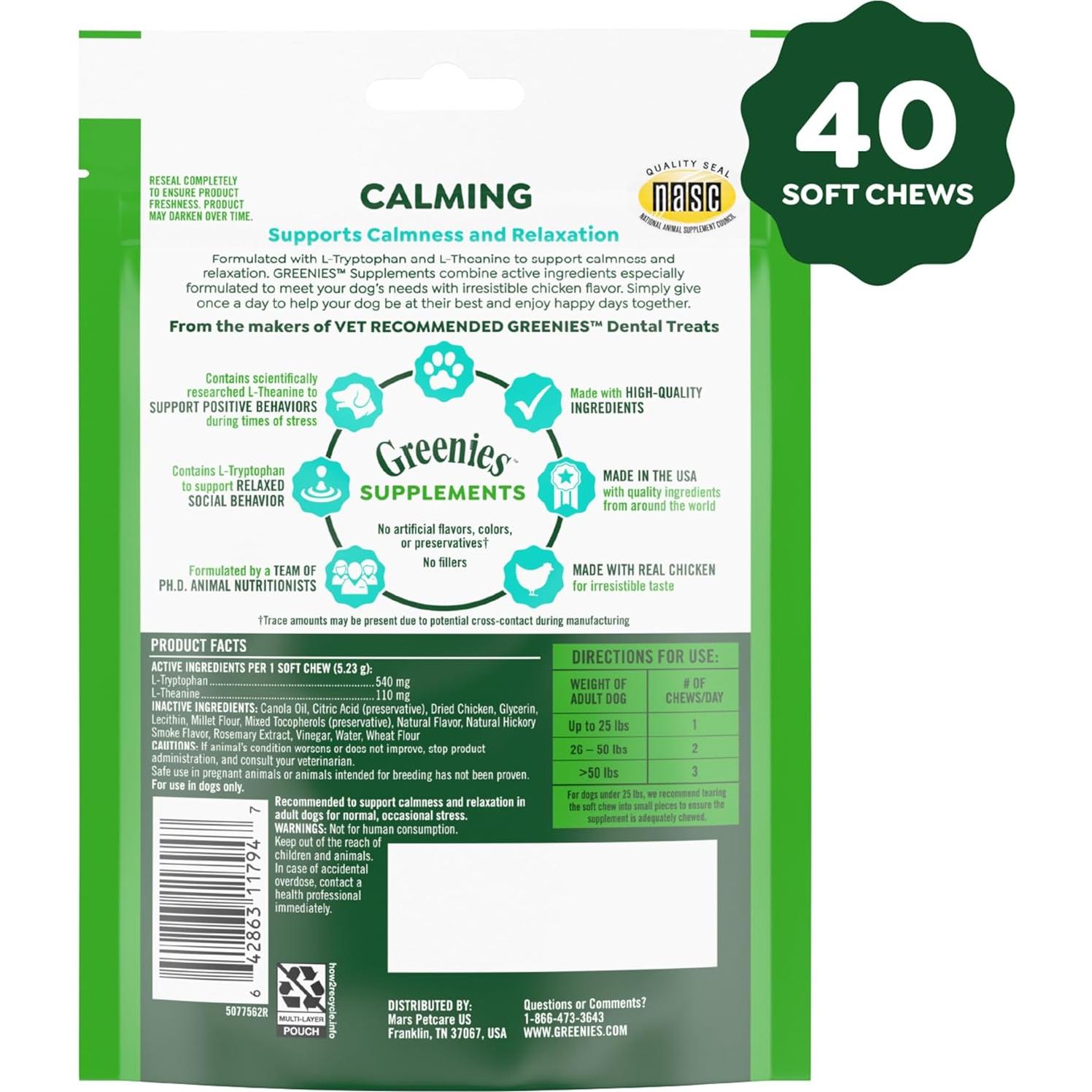 Suplementos Calmantes Greenies para Perros Sabor Pollo 207 g