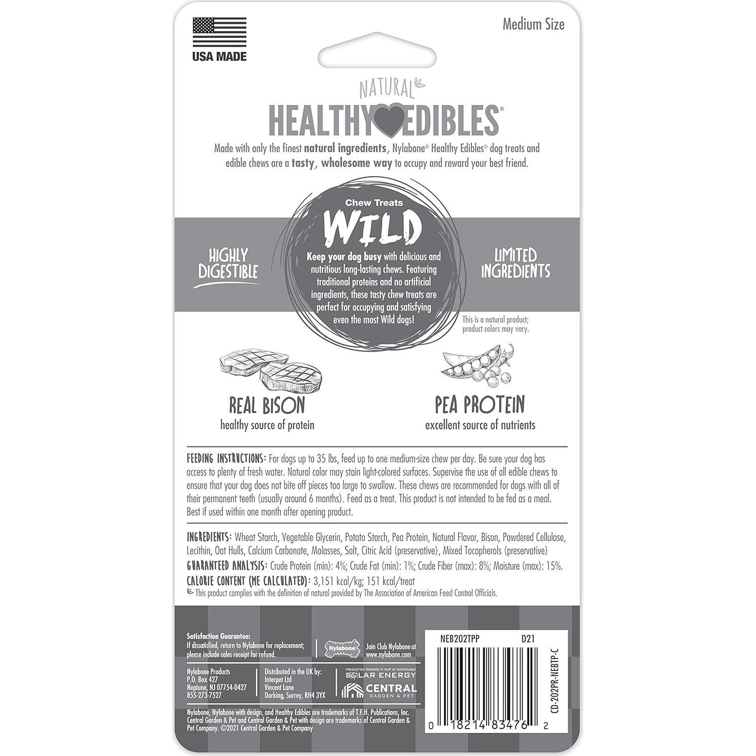 Premios para Perros Nylabone Healthy Edibles Bisonte 2 Unidades