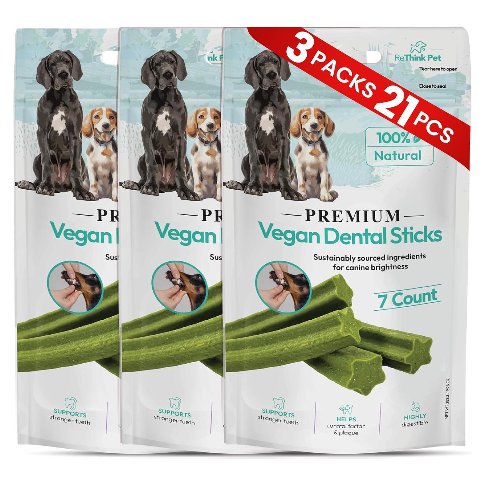 Palitos Dentales Veganos ReThink Pet - 3 Paquetes de 21 Palitos