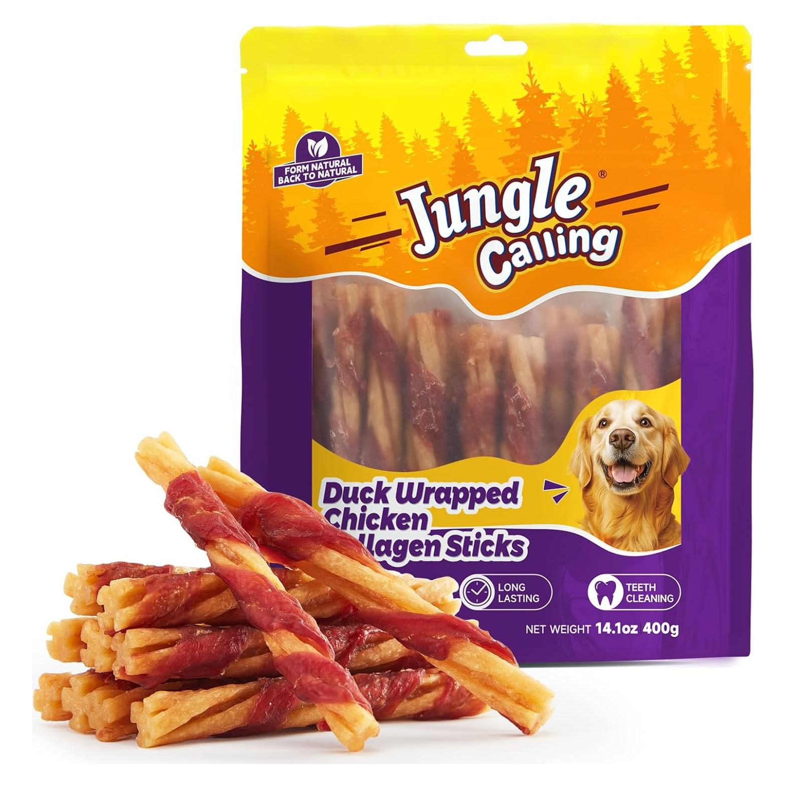 Galletas para Perros Jungle Calling, Palitos de Colágeno Pato y Pollo 400g