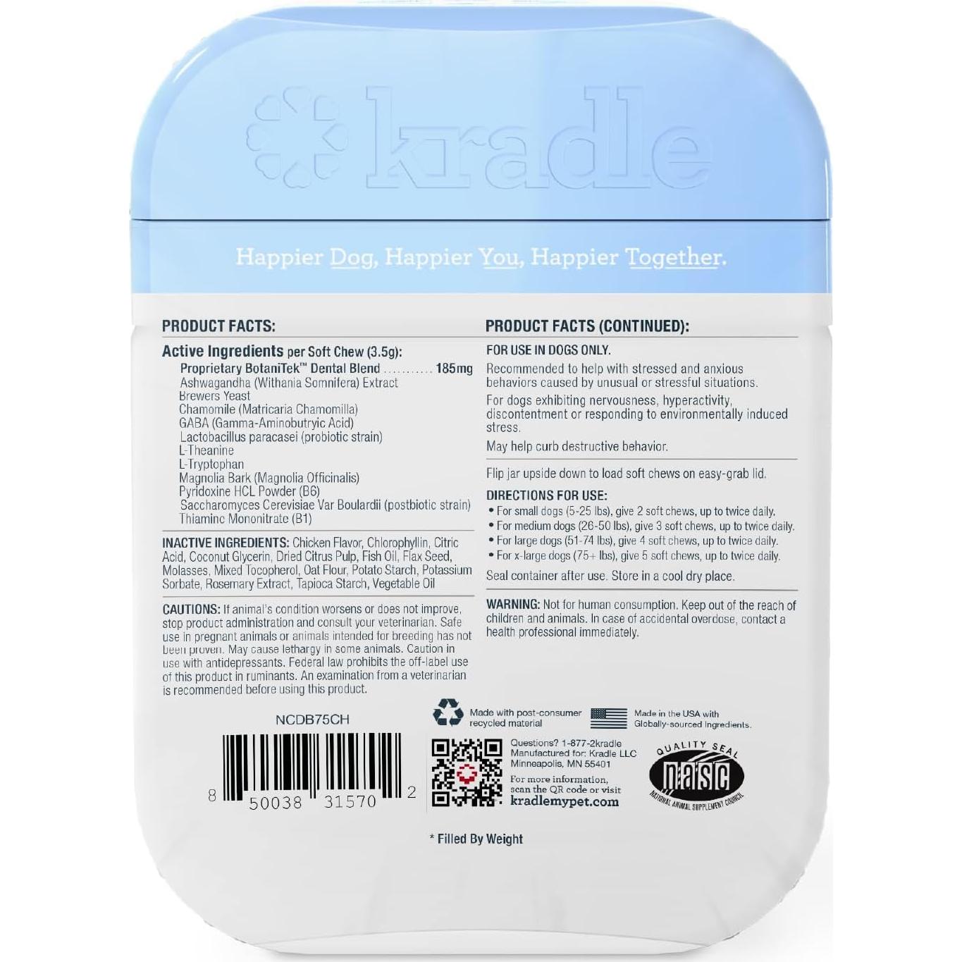 Kradle Dental Chews para Perros - 75 Masticables Suaves