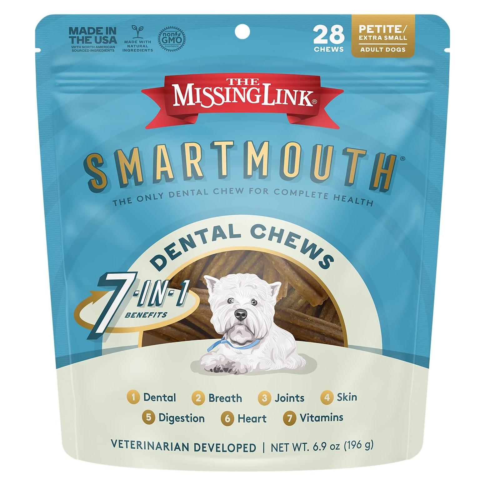 Chews Dentales Smartmouth The Missing Link 7-en-1 Perros Pequeños 28 Ct