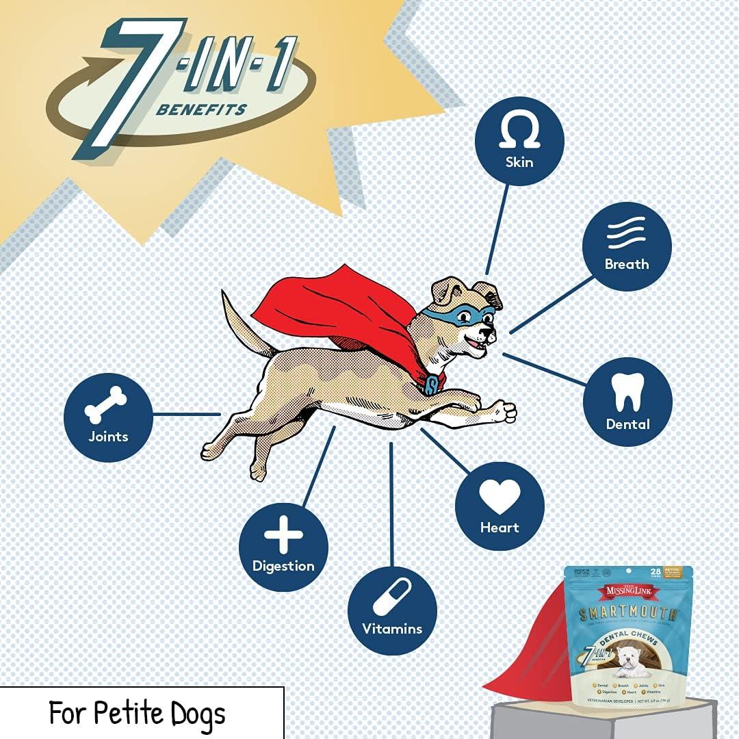 Chews Dentales Smartmouth The Missing Link 7-en-1 Perros Pequeños 28 Ct