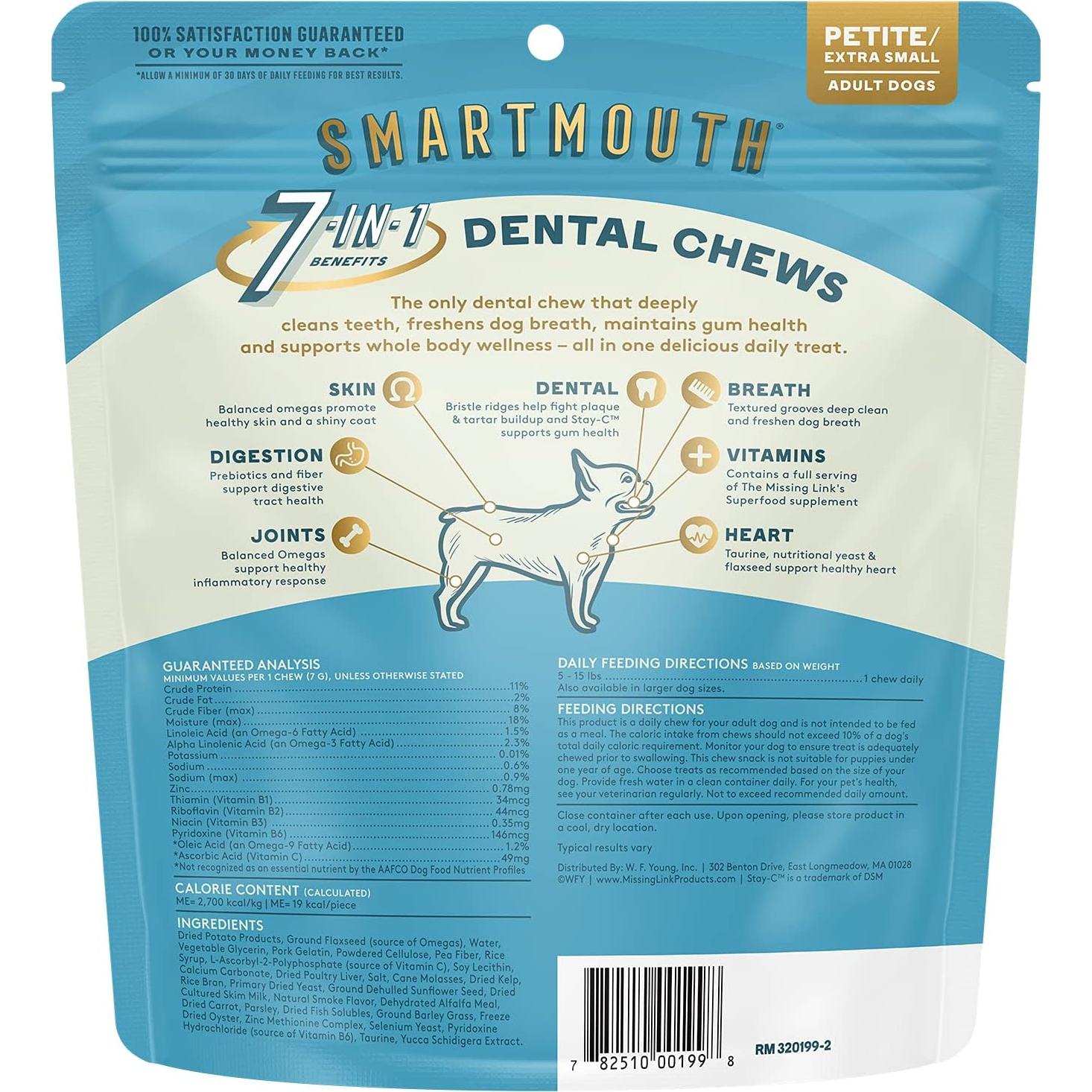 Chews Dentales Smartmouth The Missing Link 7-en-1 Perros Pequeños 28 Ct