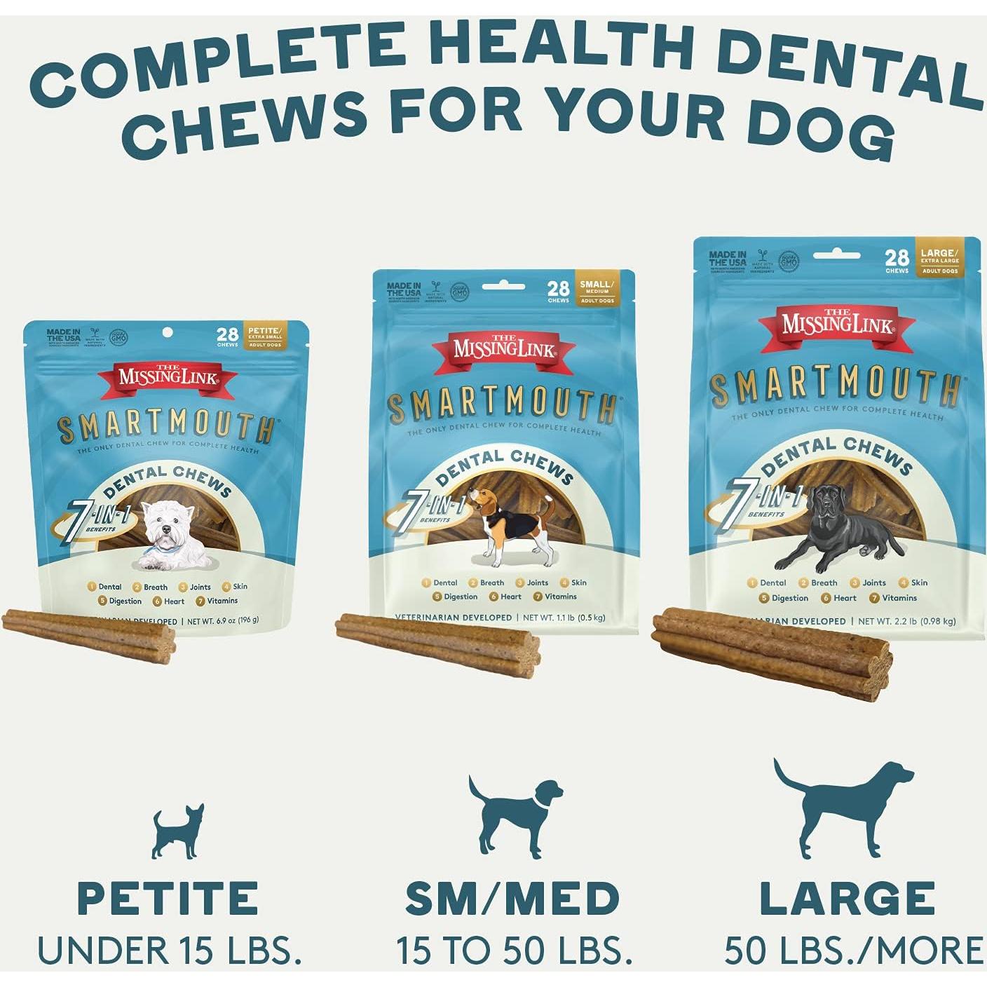 Chews Dentales Smartmouth The Missing Link 7-en-1 Perros Pequeños 28 Ct