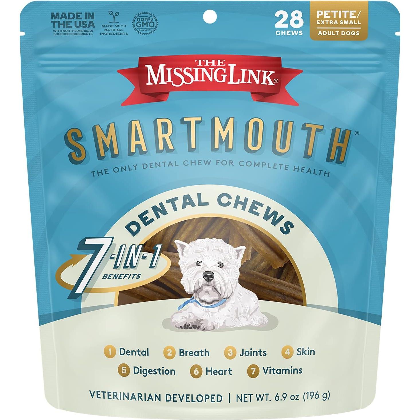 Chews Dentales Smartmouth The Missing Link 7-en-1 Perros Pequeños 28 Ct