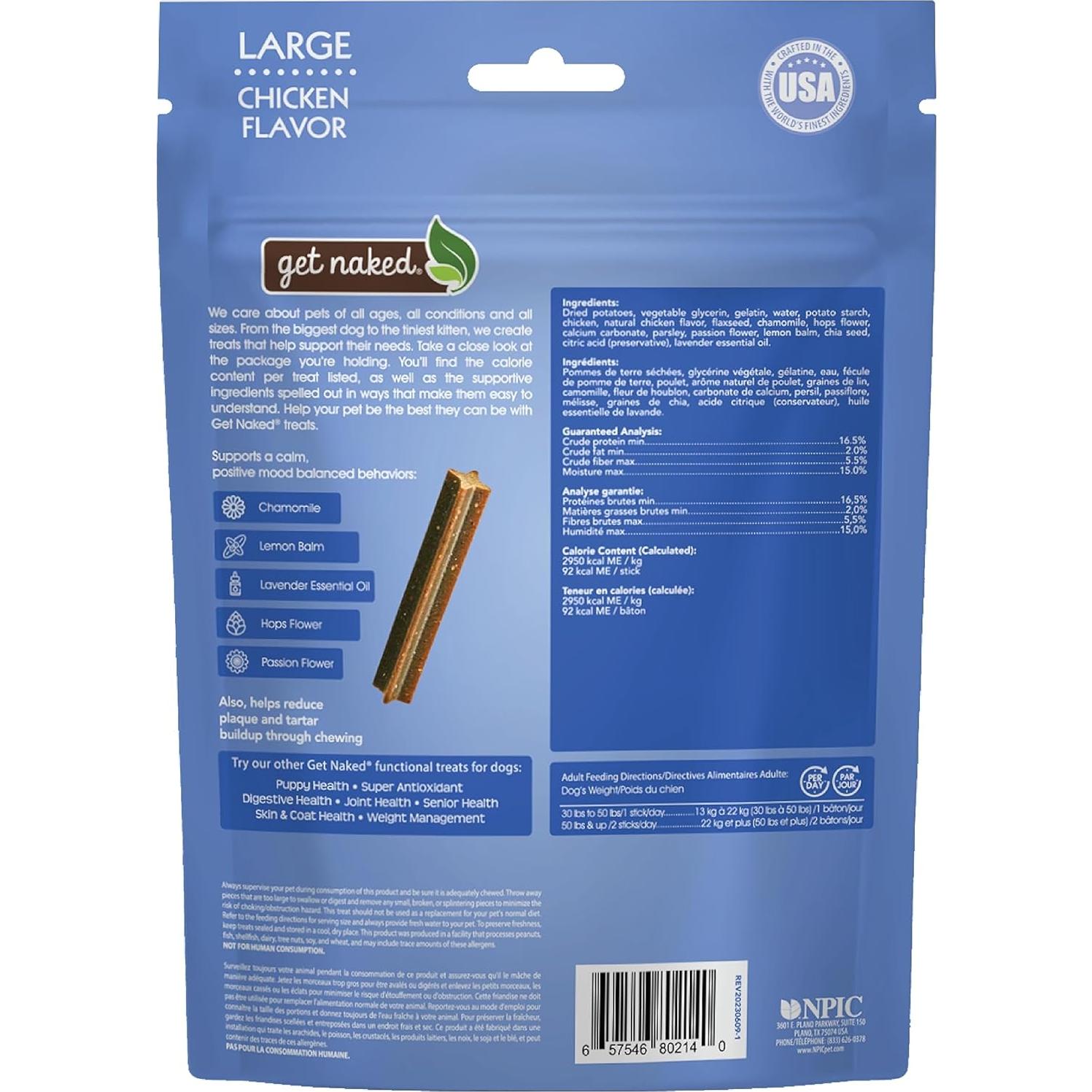 Get Naked Calming Dental Sticks para Perros 187 g Sabor Pollo