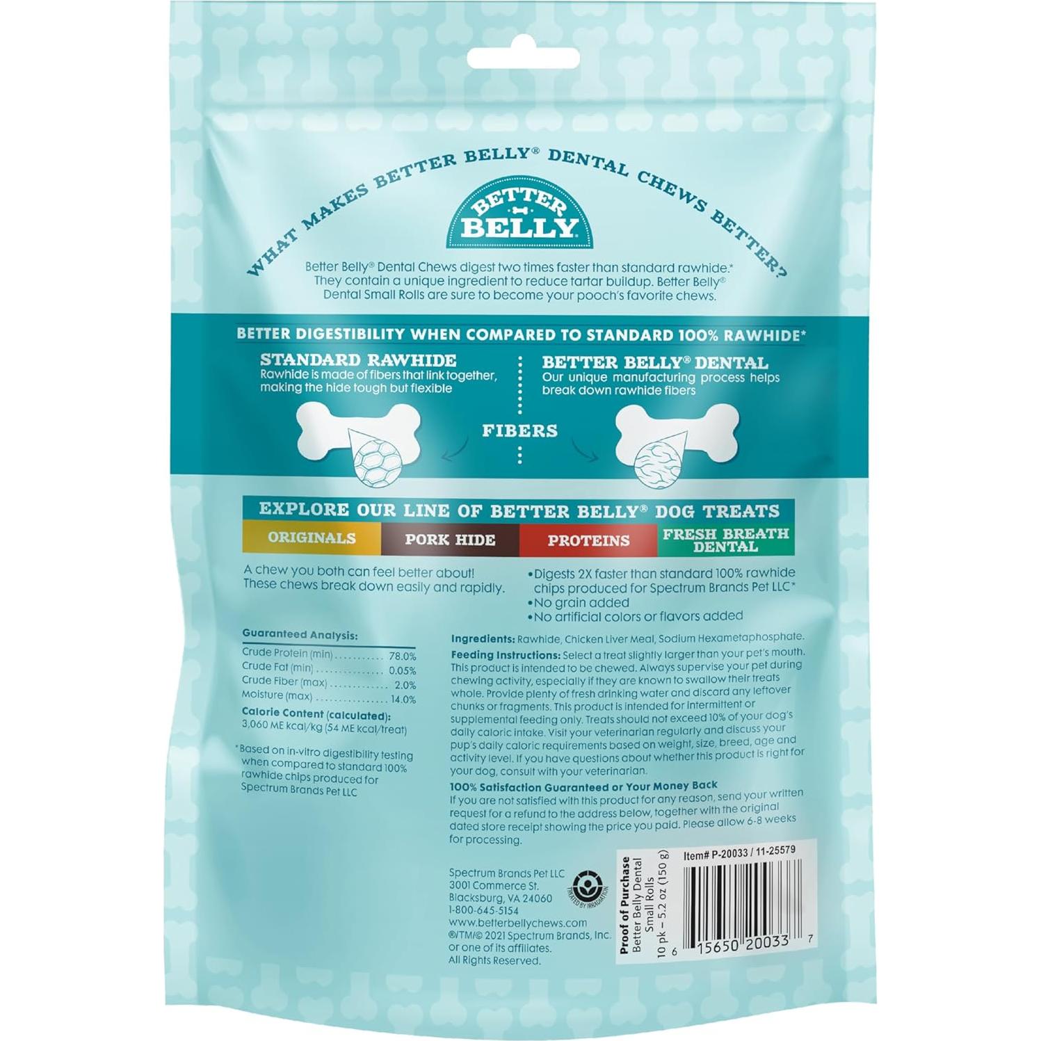 Masticables Dentales para Perros Mejor Barriga 10 Unidades 8.9-10.2 cm