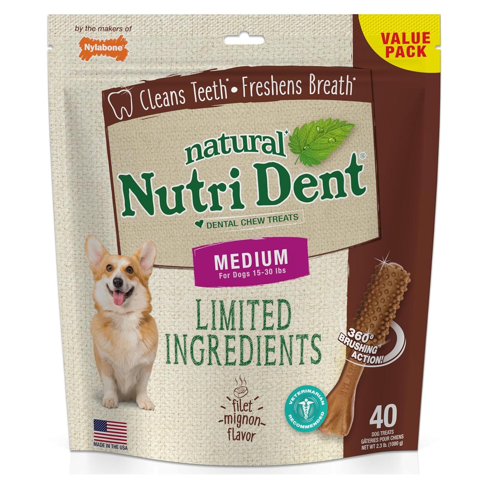 Masticables Dentales para Perros Nylabone Nutri Dent Filet Mignon 40 Unidades