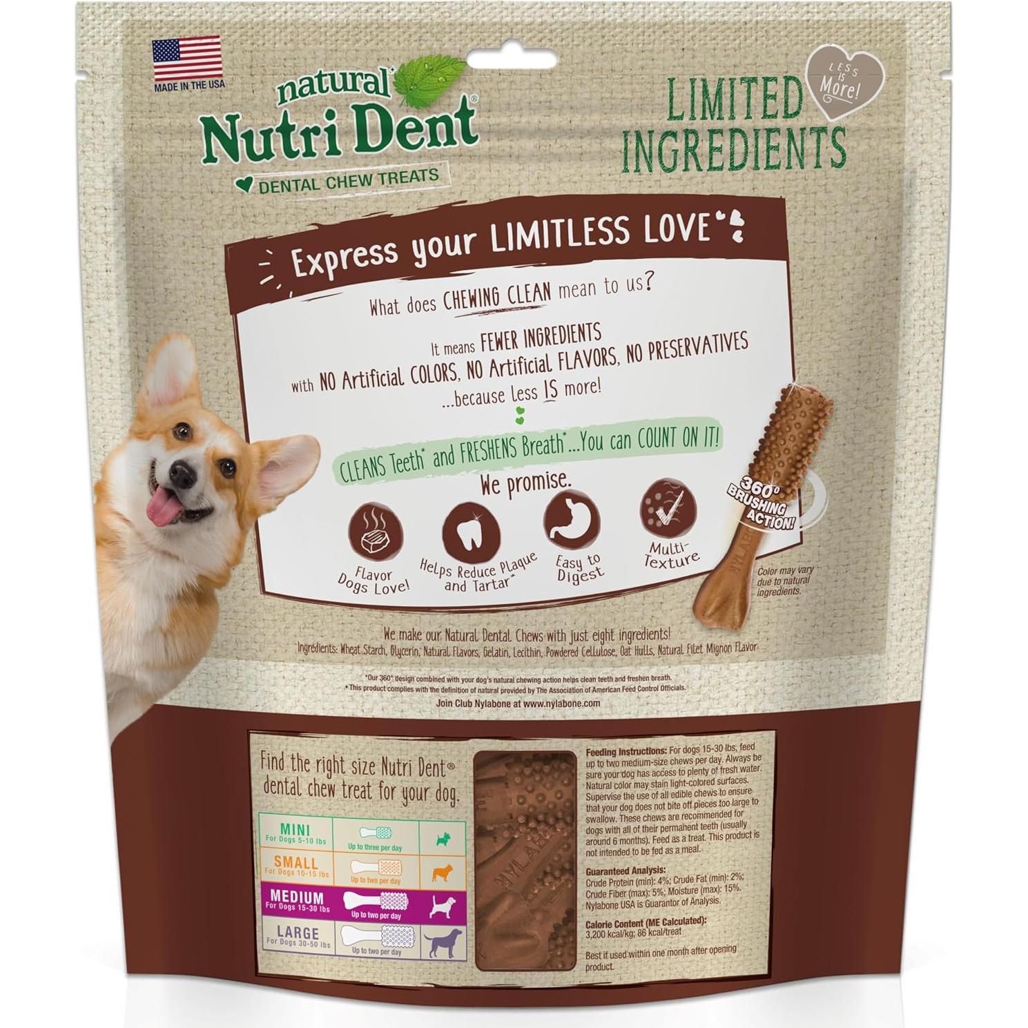 Masticables Dentales para Perros Nylabone Nutri Dent Filet Mignon 40 Unidades