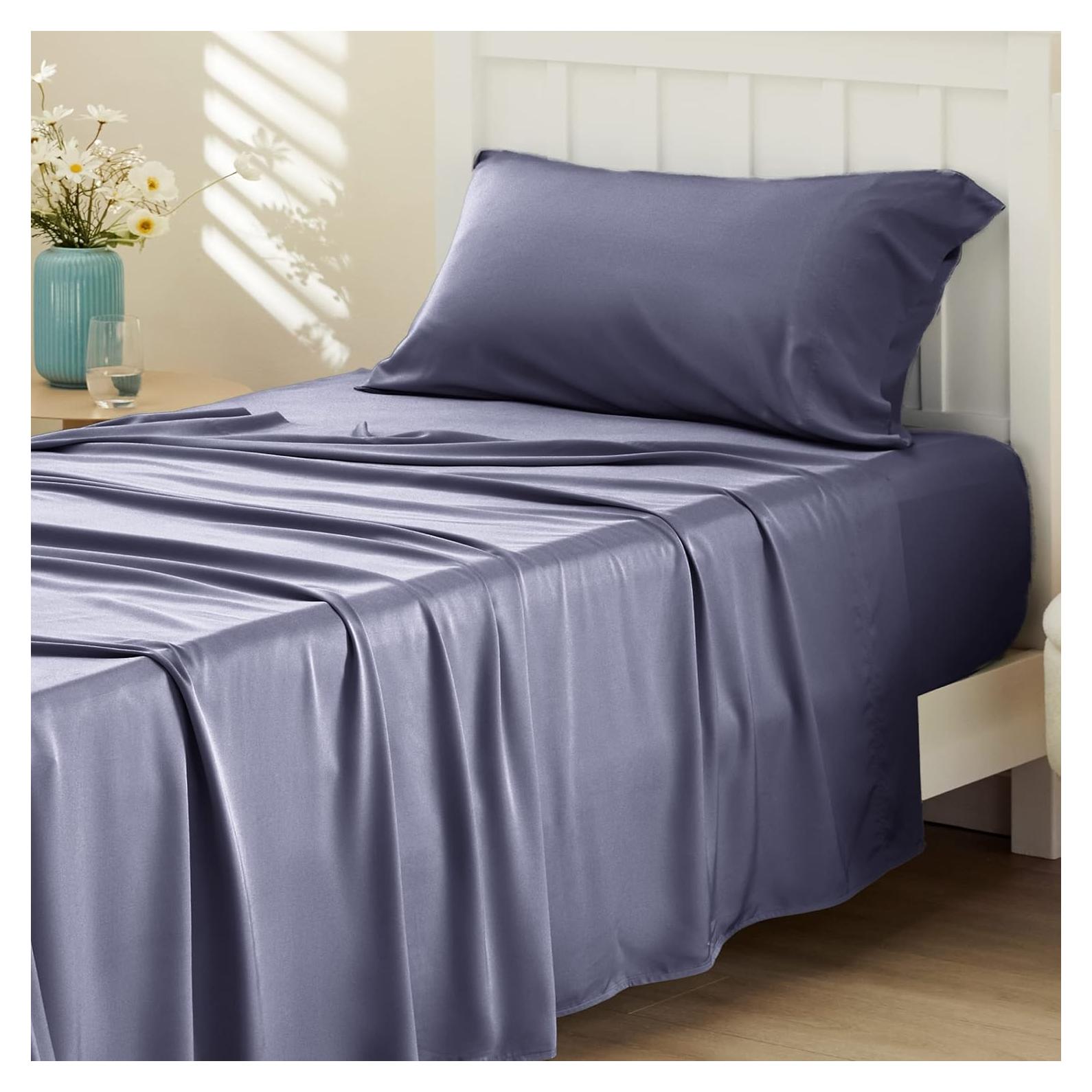 Sábanas Refrigerantes Twin Bedsure Rayón Bambú 3 Piezas Gris