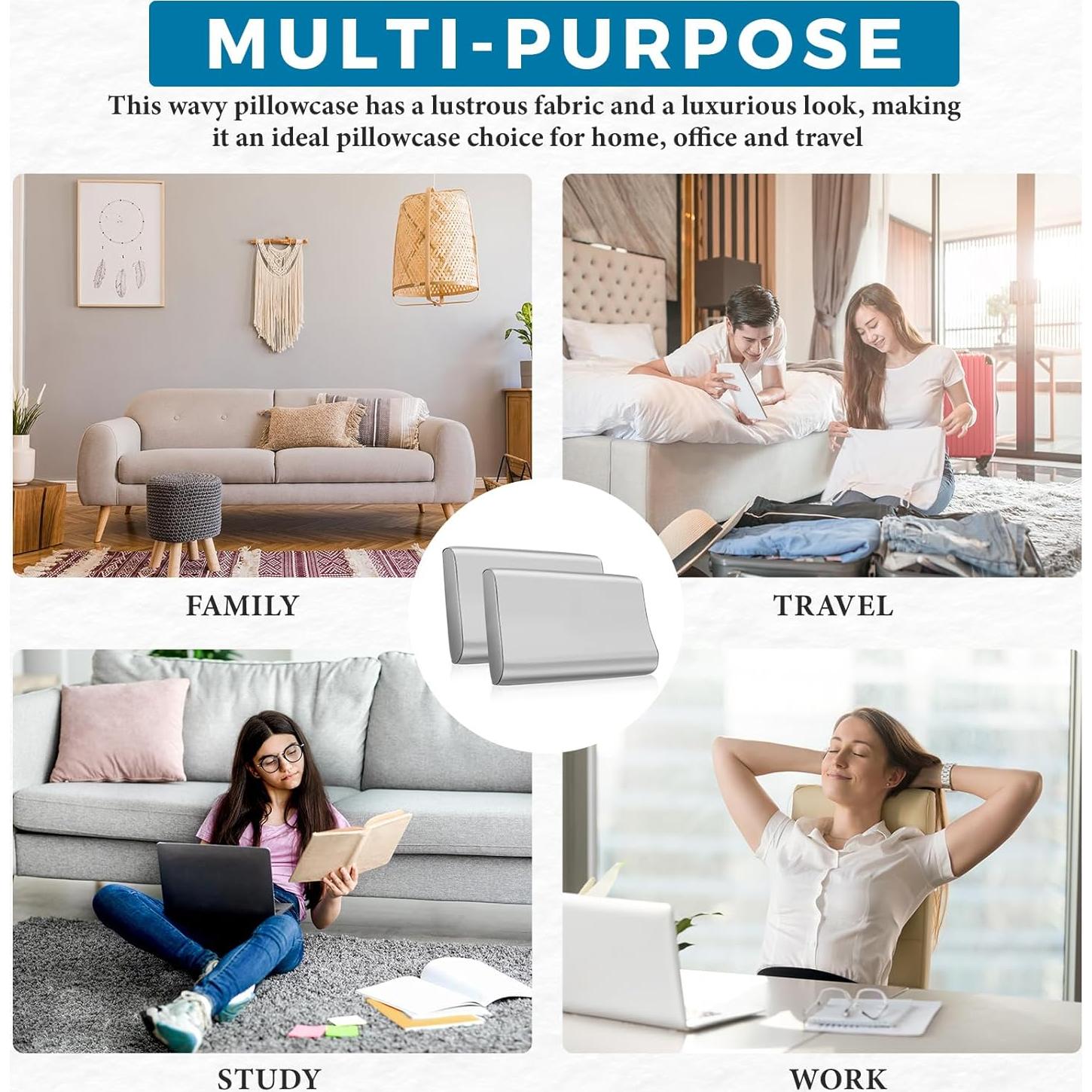 Funda de Almohada de Seda Imitación Breling 2 Pcs Gris Claro