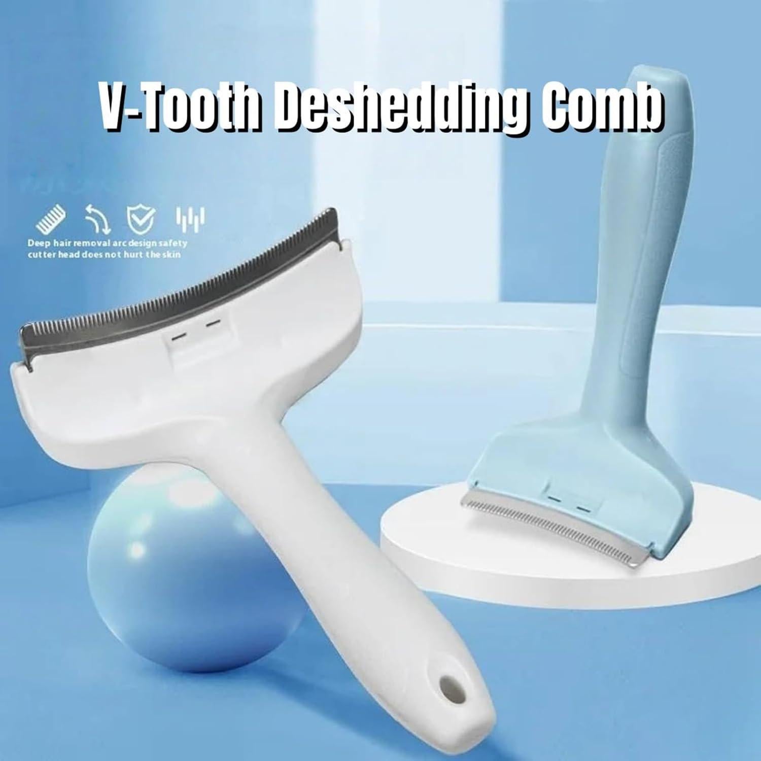 Peine Deshedding V-Tooth Doggo Pro para Perros y Gatos Azul S