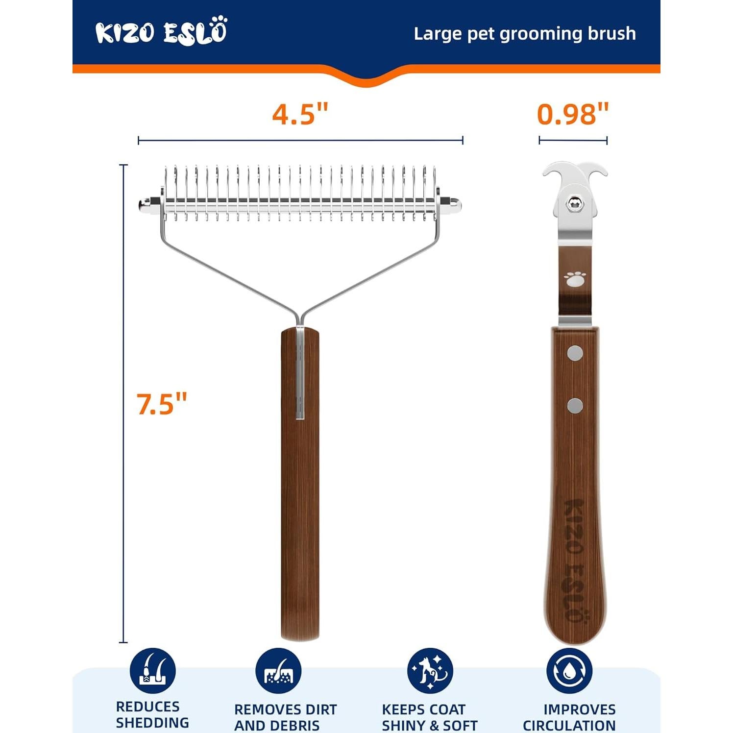 Rastrillo de Doble Cara KIZO ESLO XL para Perros y Gatos