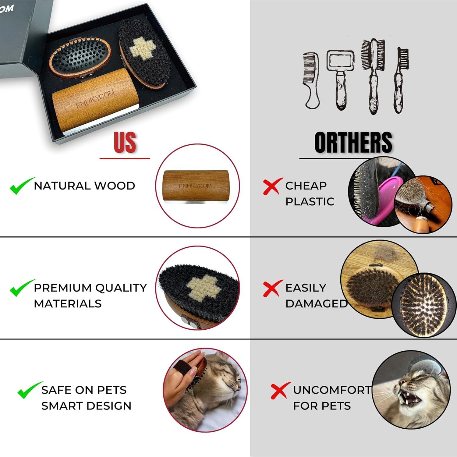 Kit de Aseo de Madera ENUKYCOM para Perros y Gatos Pelo Corto