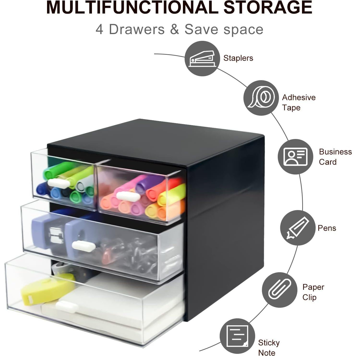 Organizador de Escritorio Zuiaso Negro 4 Cajones Plástico