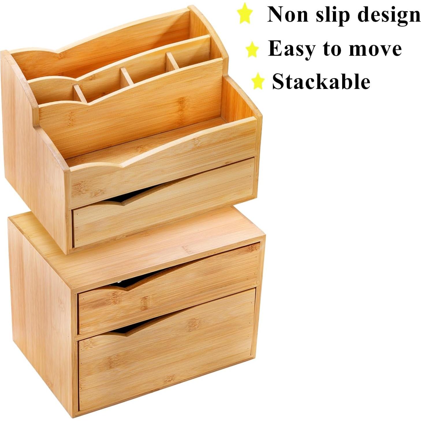 Organizador de Escritorio Yopay de Bambú 2 Piezas Apilables