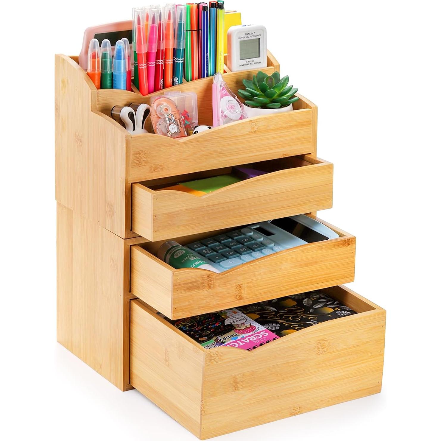 Organizador de Escritorio Yopay de Bambú 2 Piezas Apilables