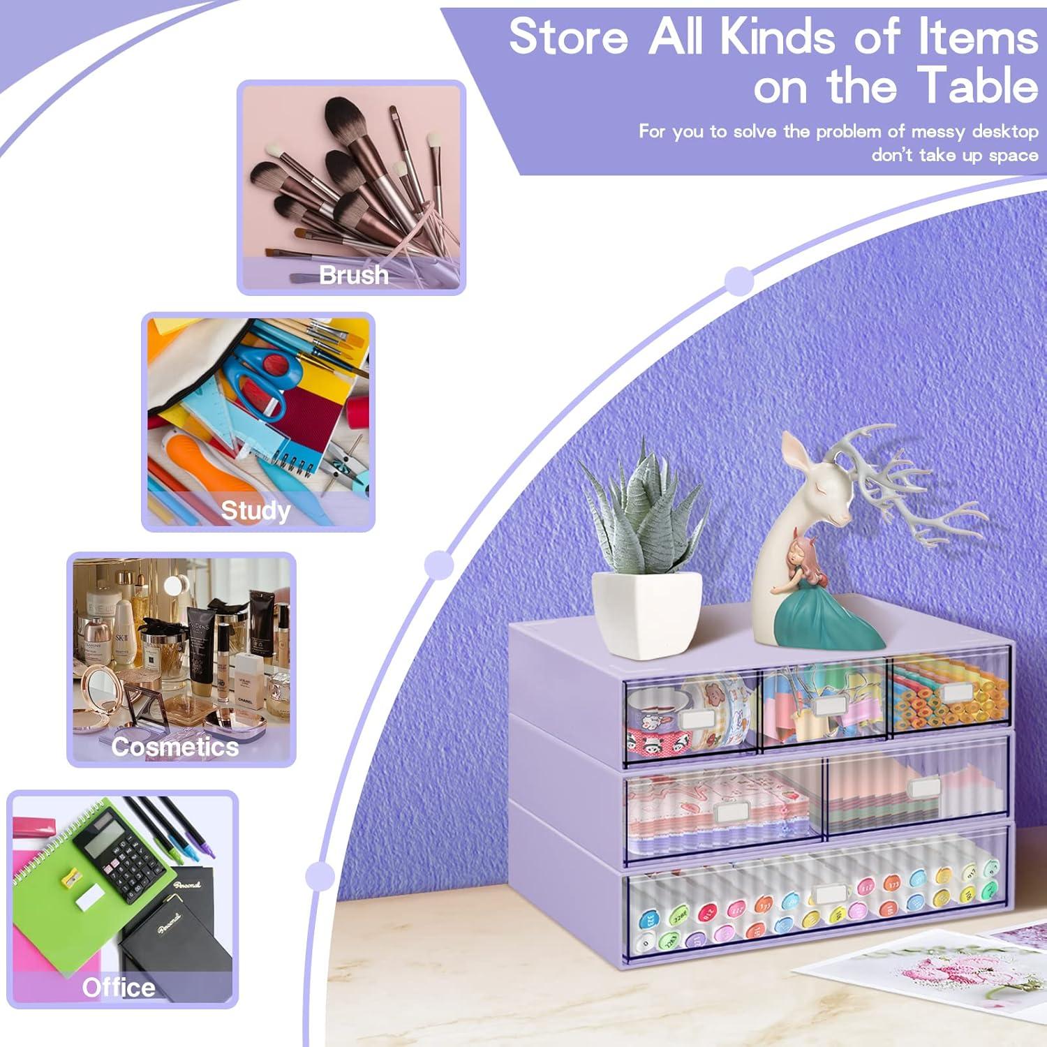 Organizador de Escritorio YOCOMEY 3 Niveles 6 Cajones Morado