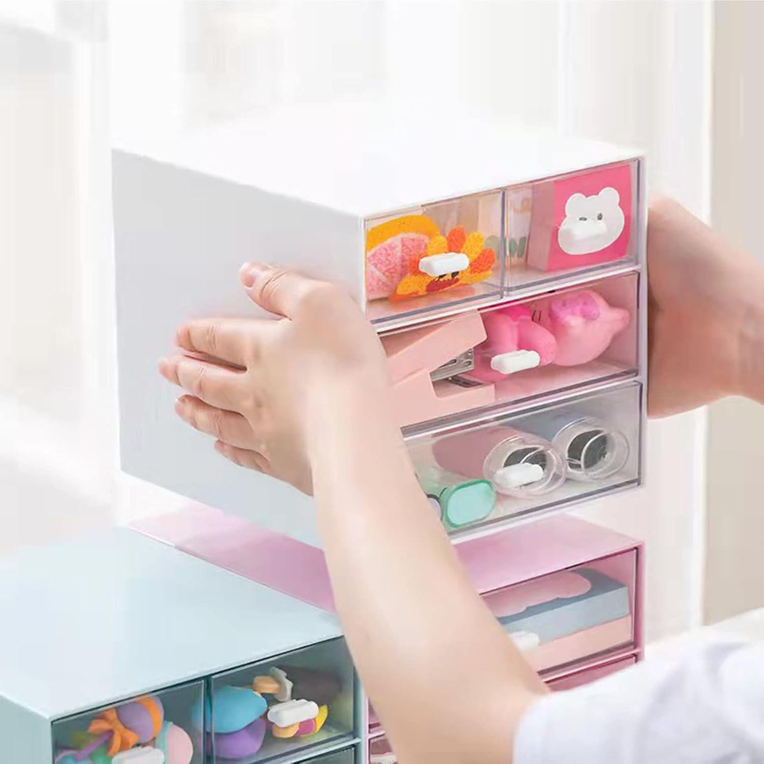 Organizador de Escritorio Zyners con 4 Cajones Acrílicos Azul