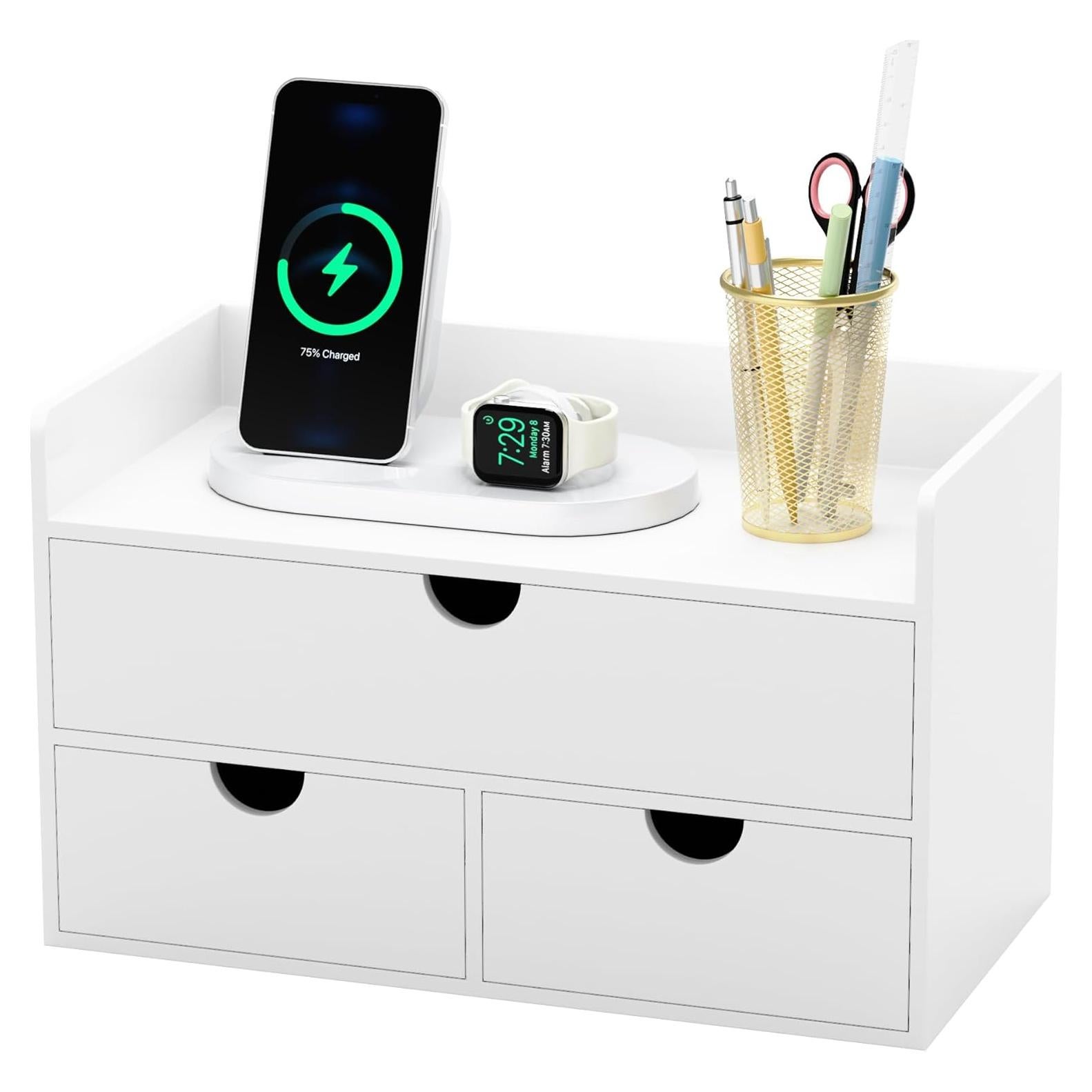 Organizador de Escritorio de Bambú WISUCART 3 Cajones Blanco