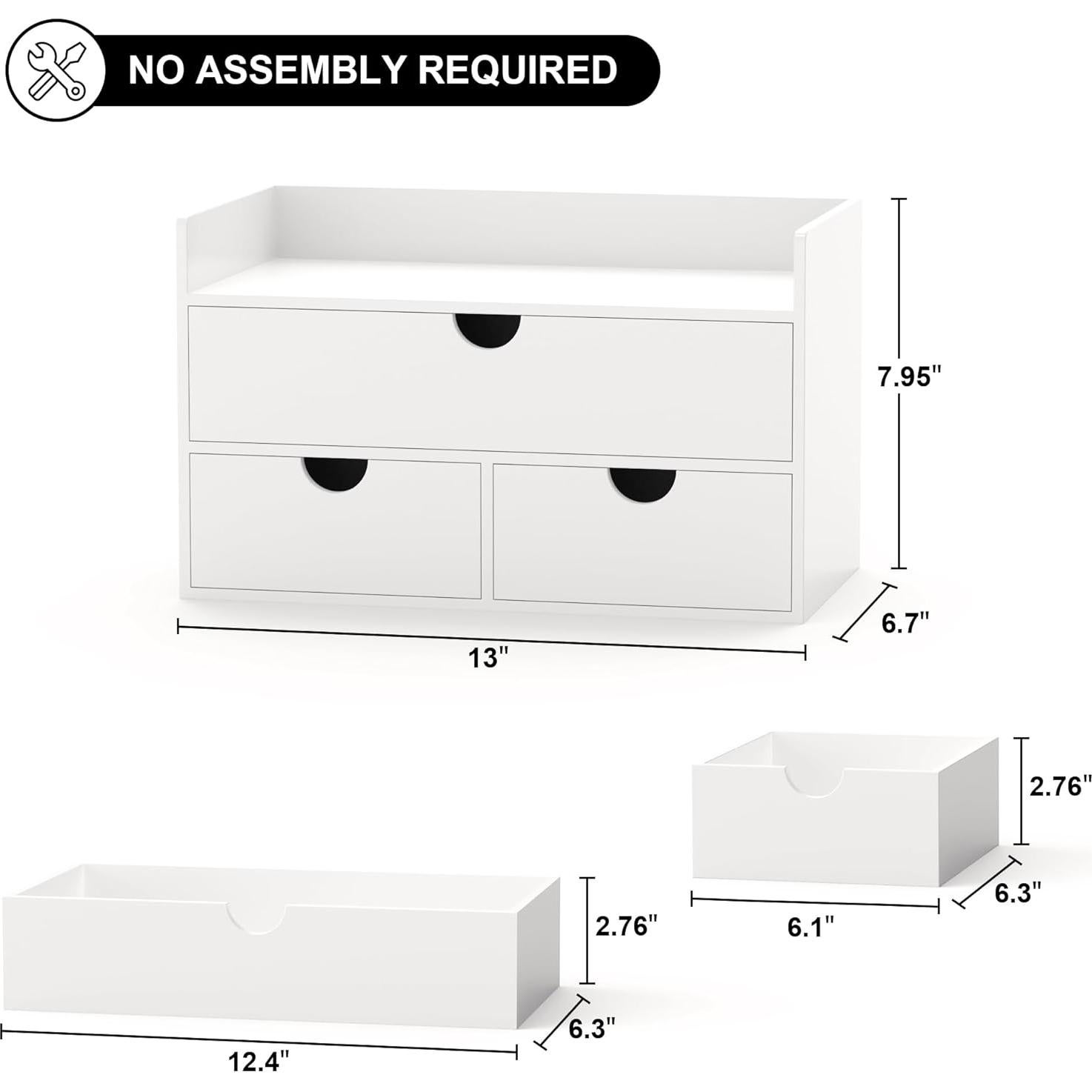 Organizador de Escritorio de Bambú WISUCART 3 Cajones Blanco