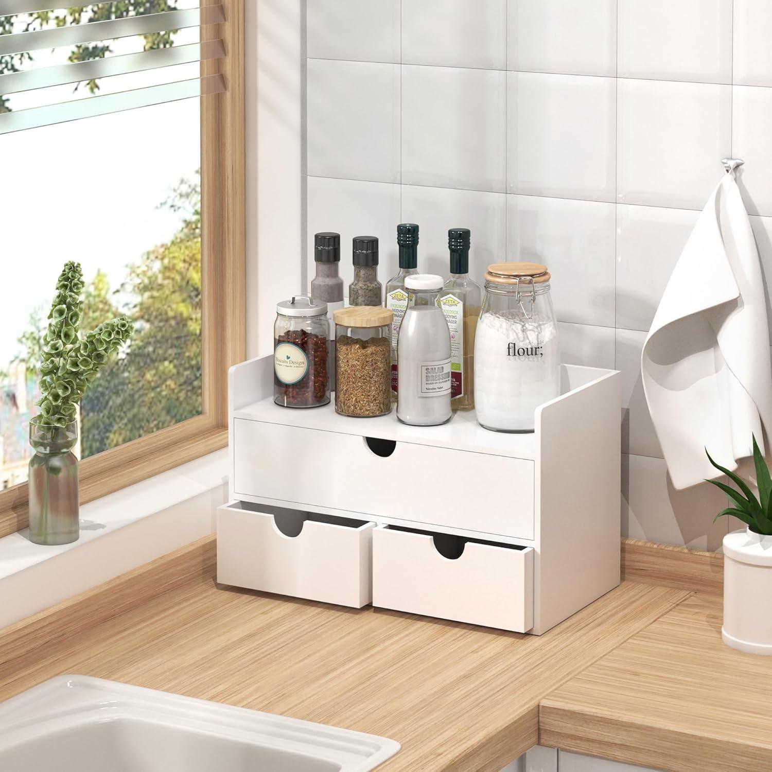 Organizador de Escritorio de Bambú WISUCART 3 Cajones Blanco