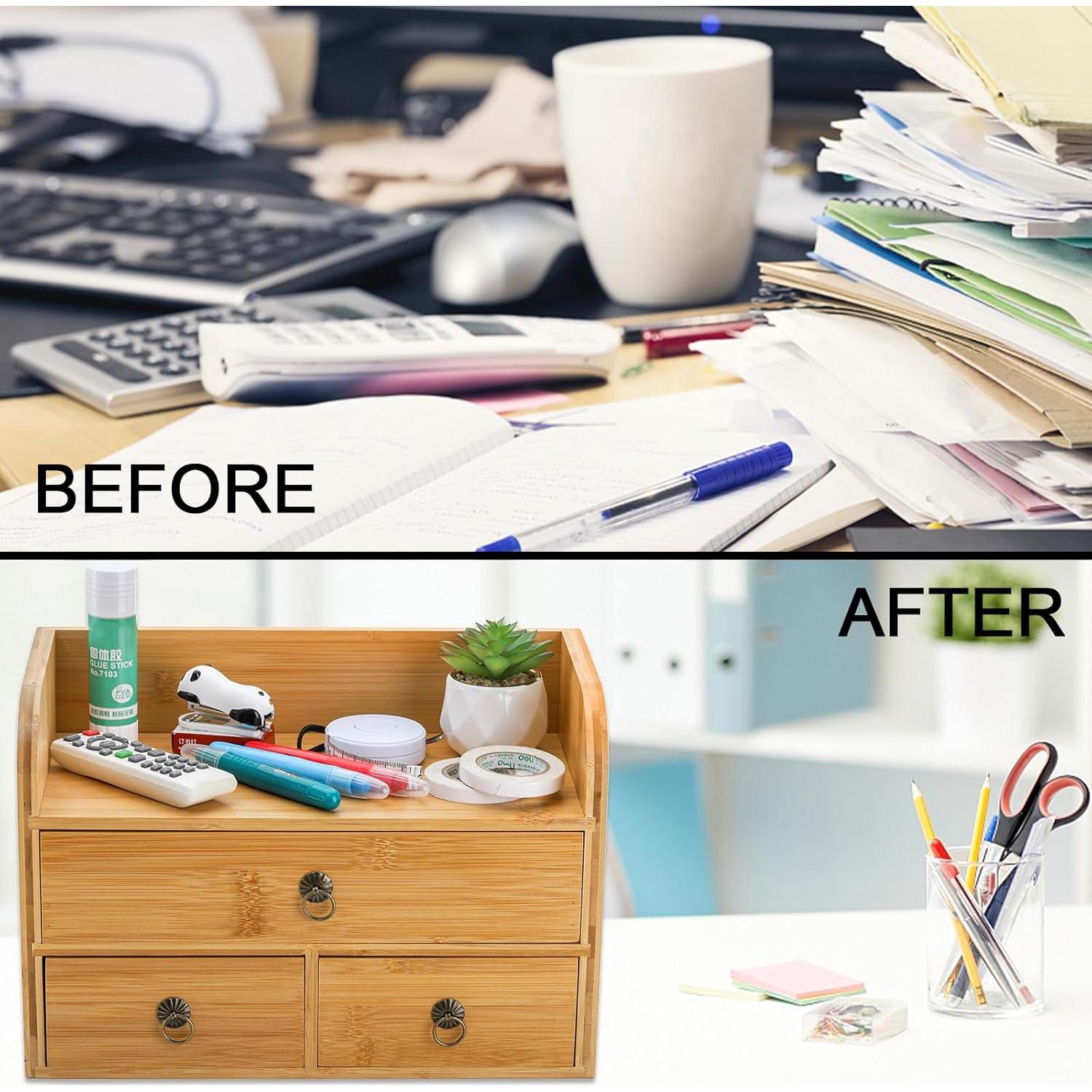 Organizador de Escritorio de Bambú Nicunom 3 Niveles con Cajones