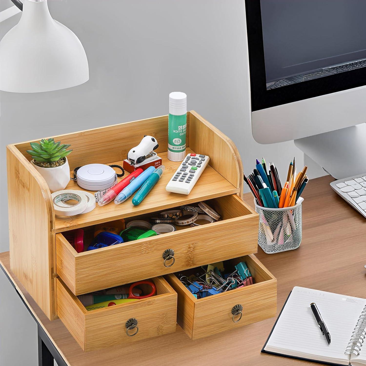 Organizador de Escritorio de Bambú Nicunom 3 Niveles con Cajones