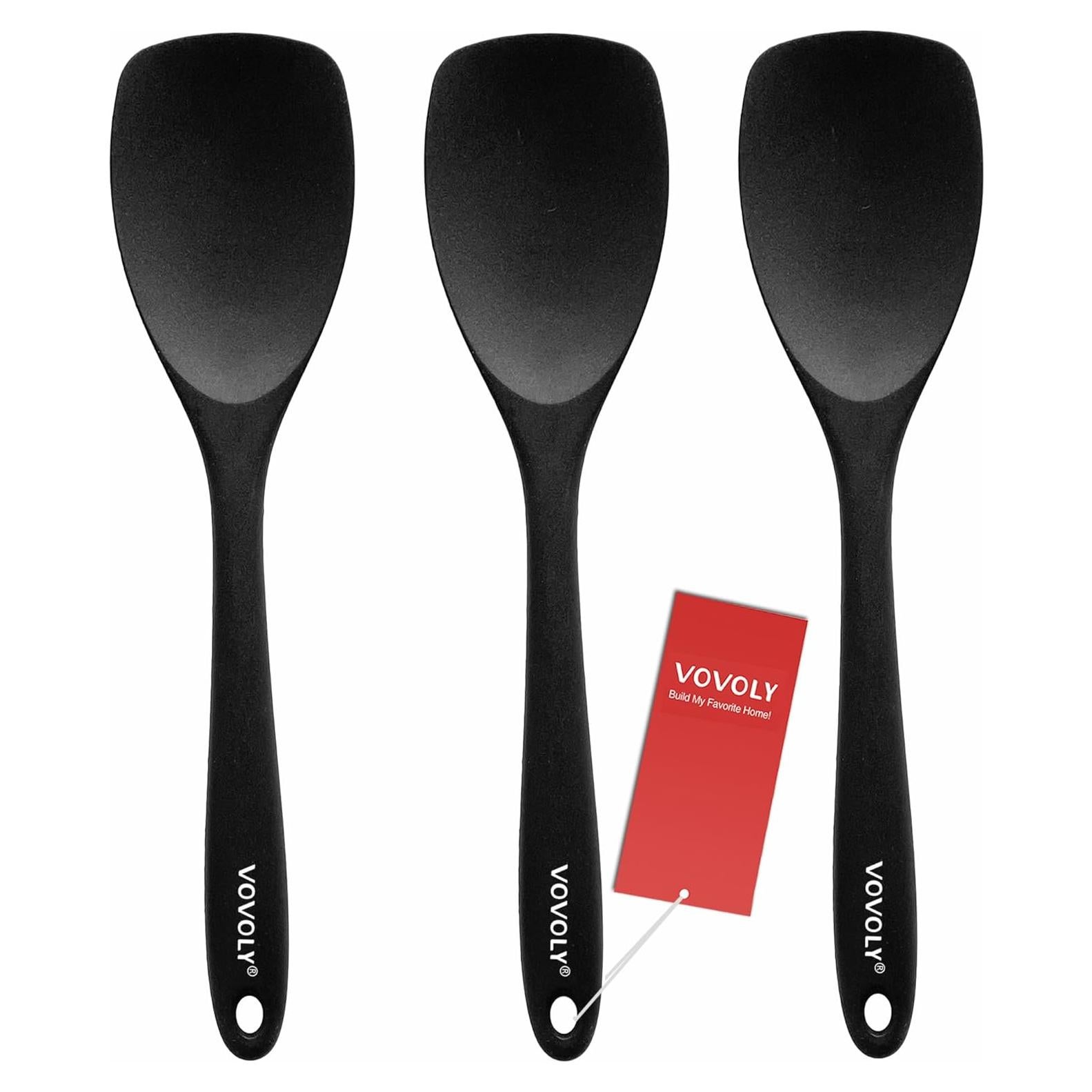 Juego de Cucharas Espátula de Silicona VOVOLY 3 Piezas Negras