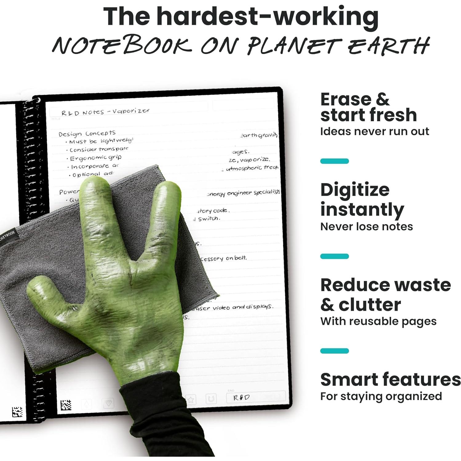 Cuaderno Espiral Reutilizable Rocketbook Core Carta Negro 21.6x27.9cm