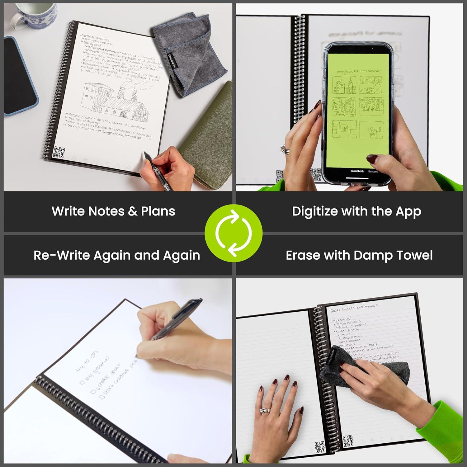 Cuaderno Espiral Reutilizable Rocketbook Core Negro 15.24x22.35 cm