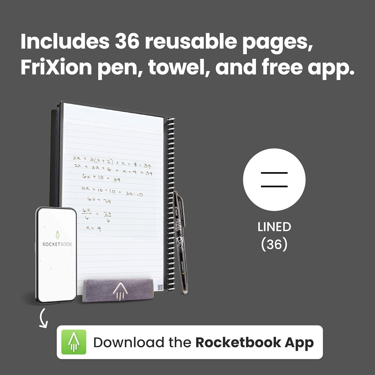 Cuaderno Espiral Reutilizable Rocketbook Core Negro 15.24x22.35 cm