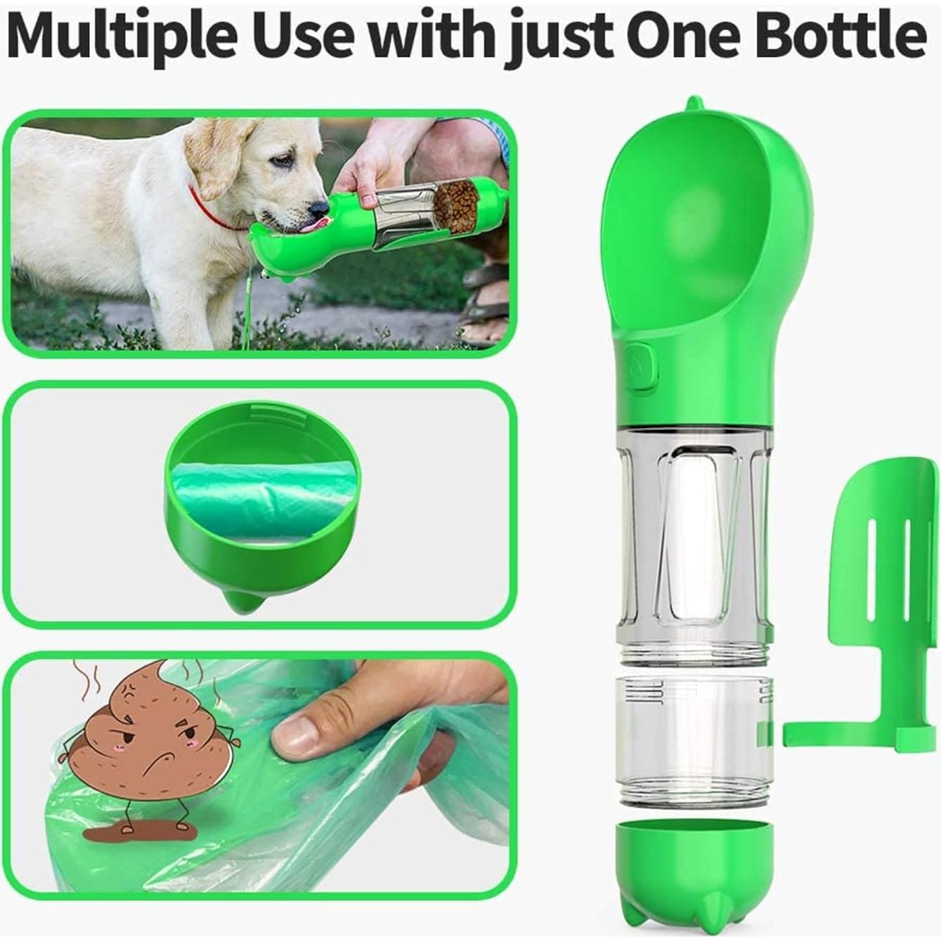 Botella de Agua para Perros Kya 4 en 1 300ml Verde