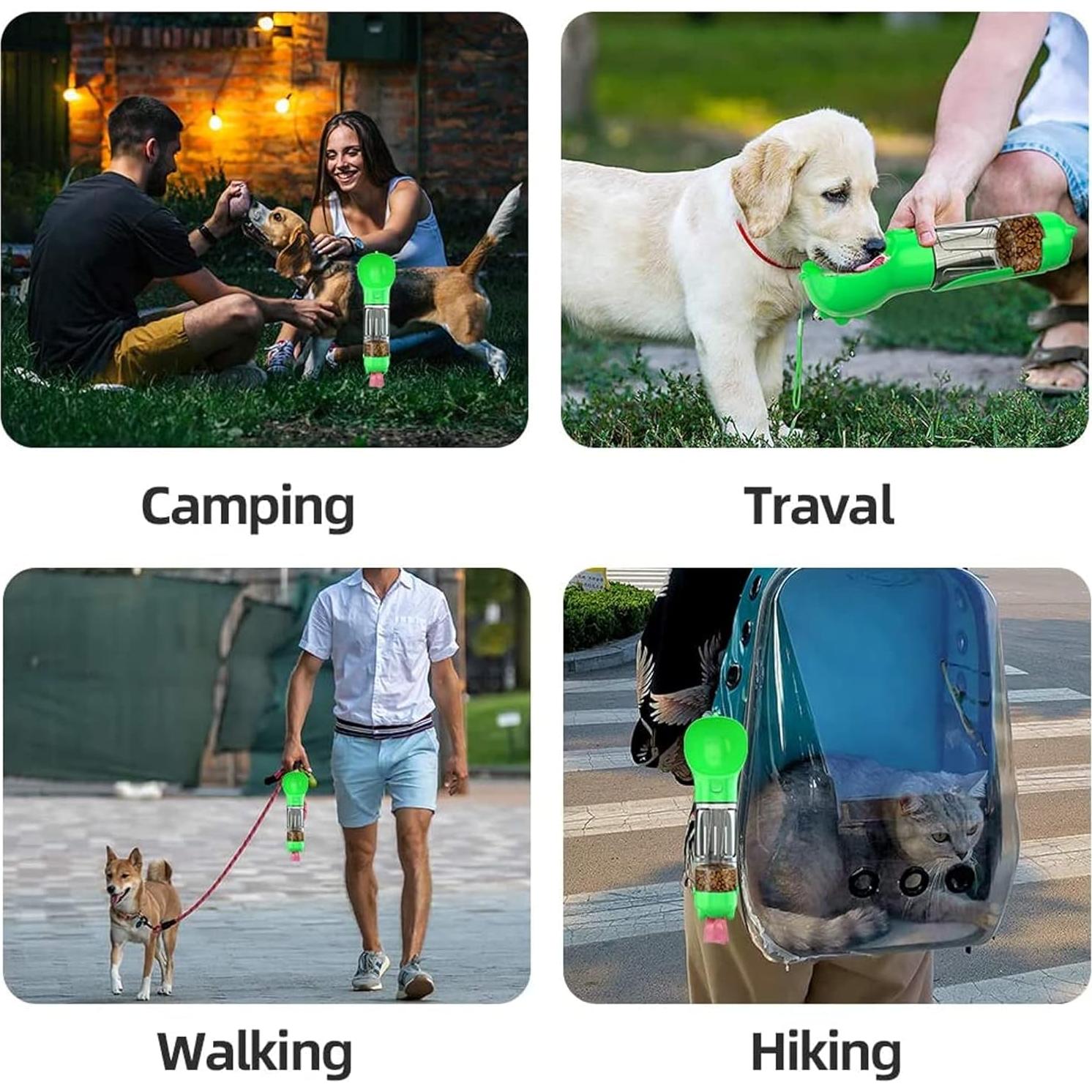 Botella de Agua para Perros Kya 4 en 1 300ml Verde