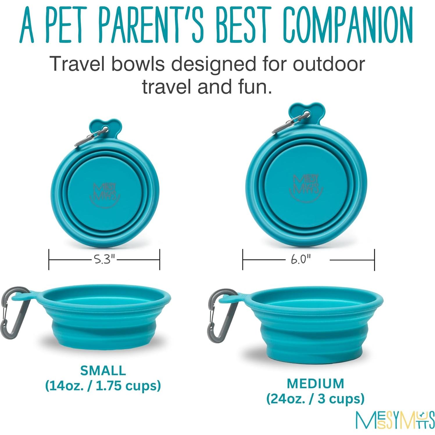 Tazón Colapsable de Silicona Messy Mutts 3 Tazas Azul