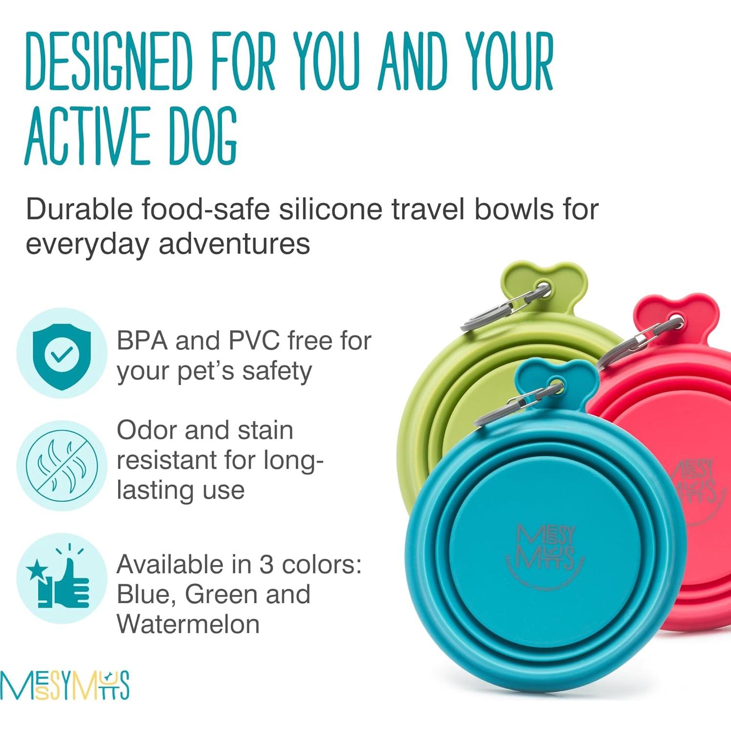 Tazón Colapsable de Silicona Messy Mutts 3 Tazas Azul