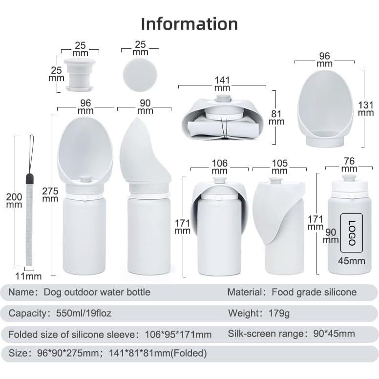 Botella de Agua Plegable para Perros Genérico 550ml a Prueba de Fugas