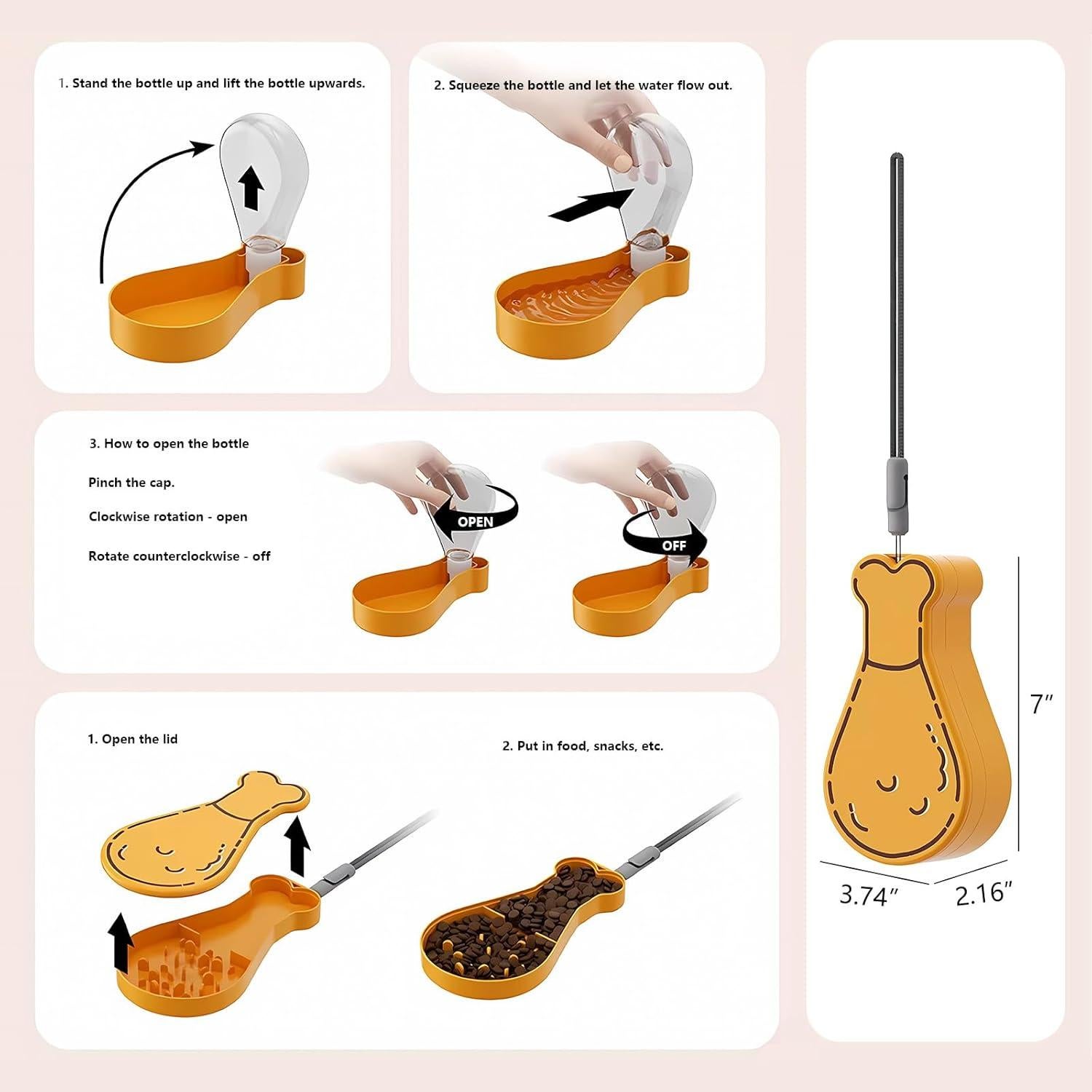 Tazón portátil para perros AOPALE con botella de agua 17.78cm