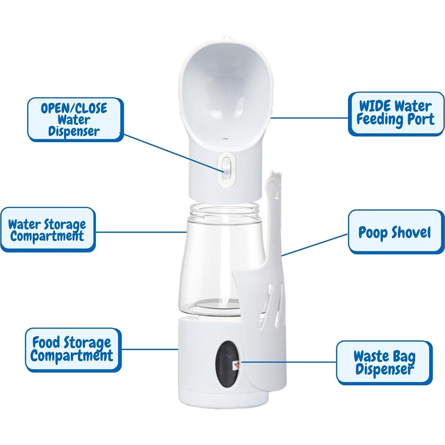 Botella de Agua y Comida para Perros LA Paws and Claws 4 en 1