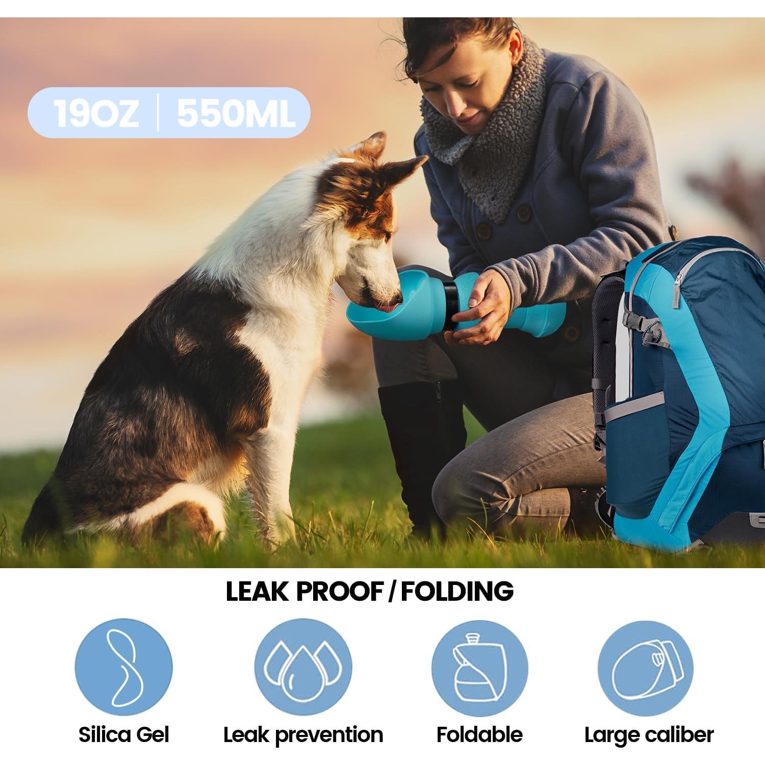 Botella de Agua Plegable para Perros Hiksuky 550ml Azul