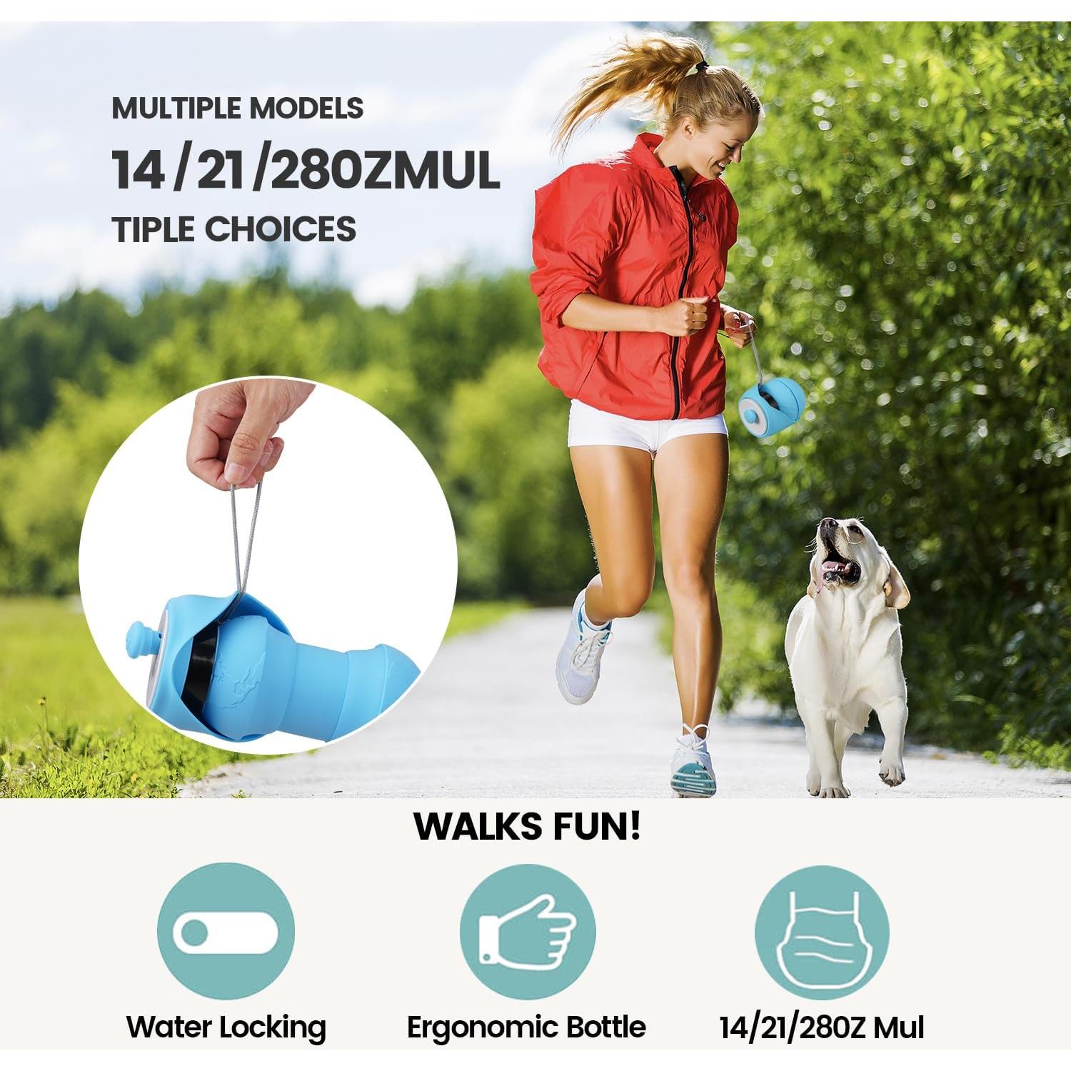 Botella de Agua Plegable para Perros Hiksuky 550ml Azul