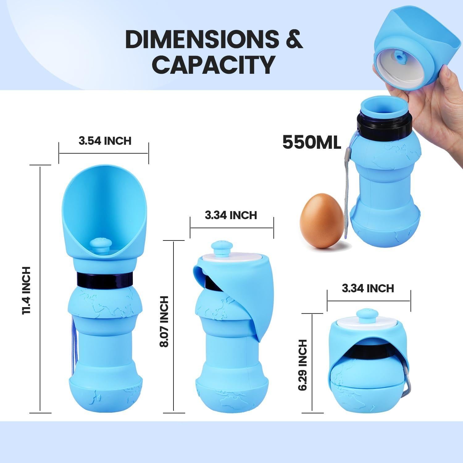 Botella de Agua Plegable para Perros Hiksuky 550ml Azul