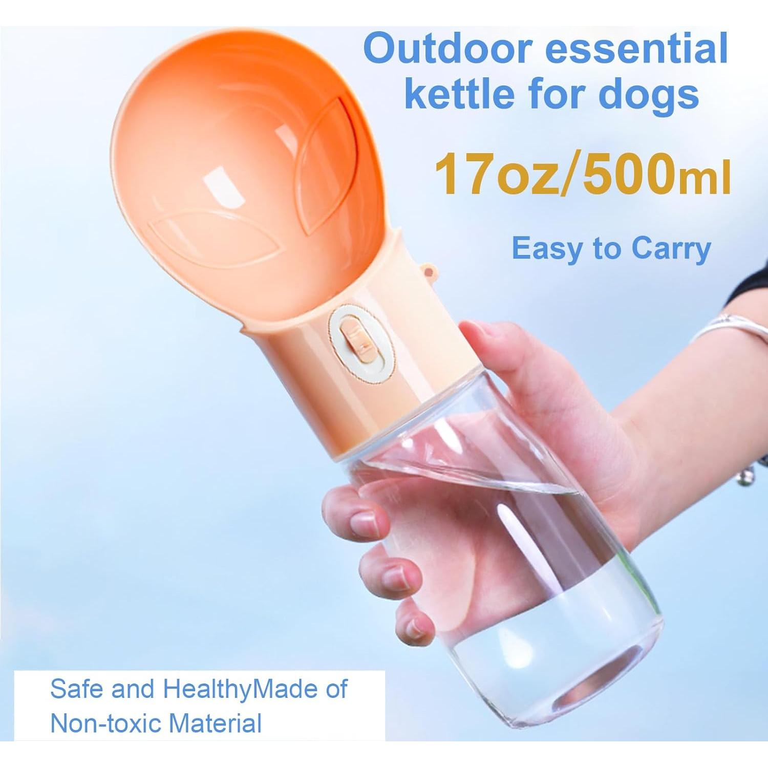 Botella de Agua para Perros ARMLULU 500ml Naranja a Prueba de Fugas