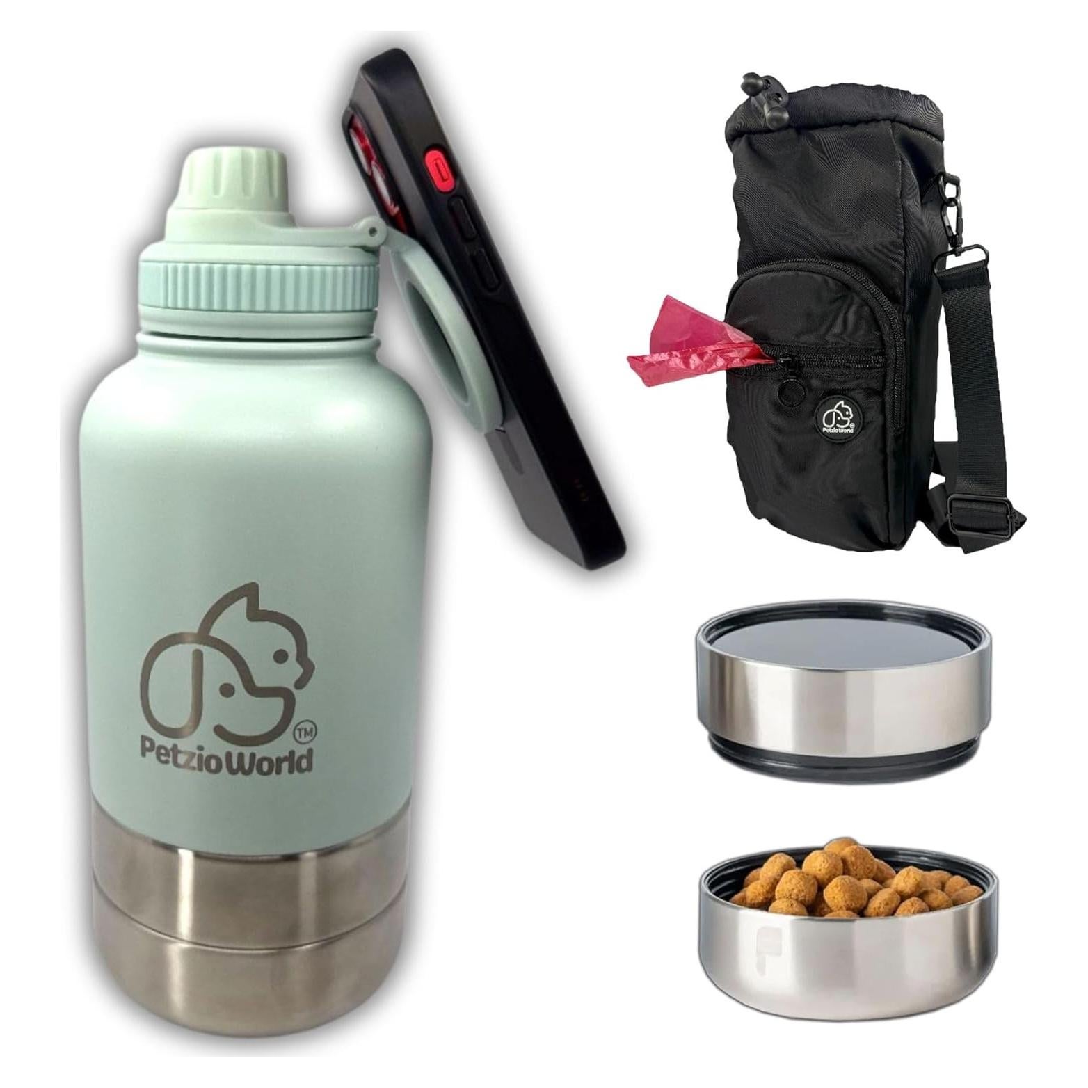 Botella de Agua Portátil PetzioWorld 32 oz con Cuencos Plegables