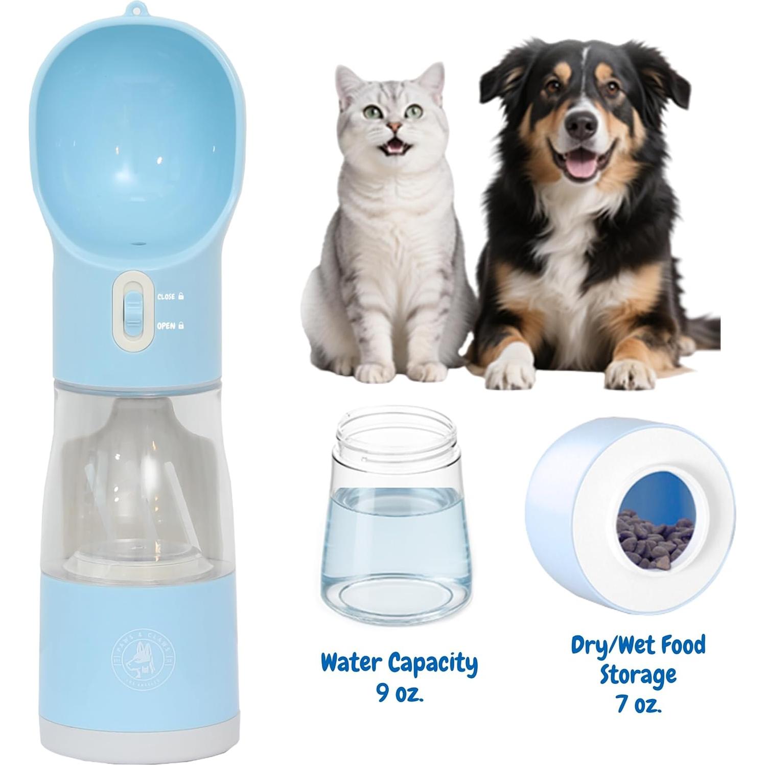 Botella de Agua y Comida 4 en 1 LA Paws and Claws - Azul