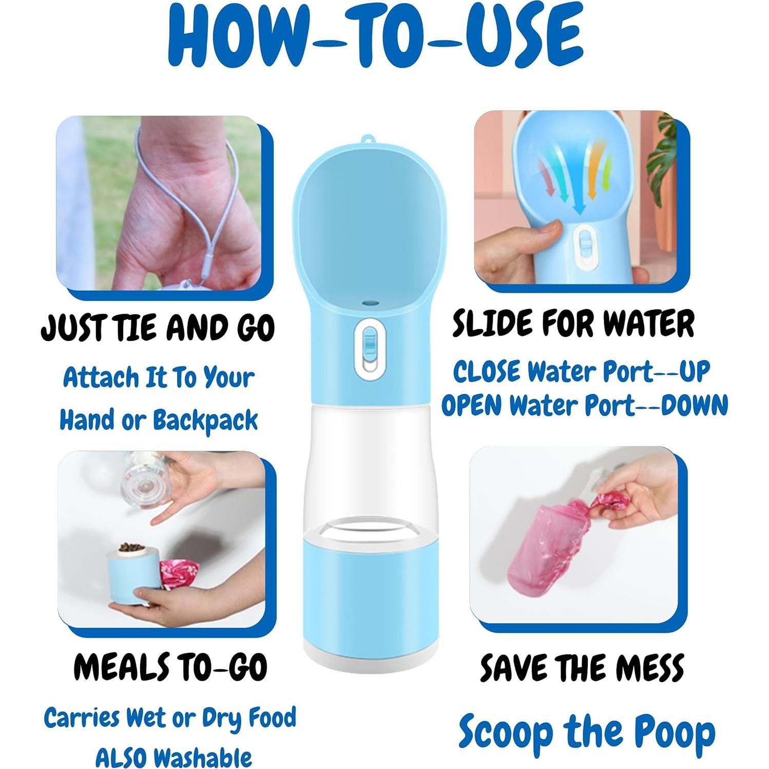 Botella de Agua y Comida 4 en 1 LA Paws and Claws - Azul