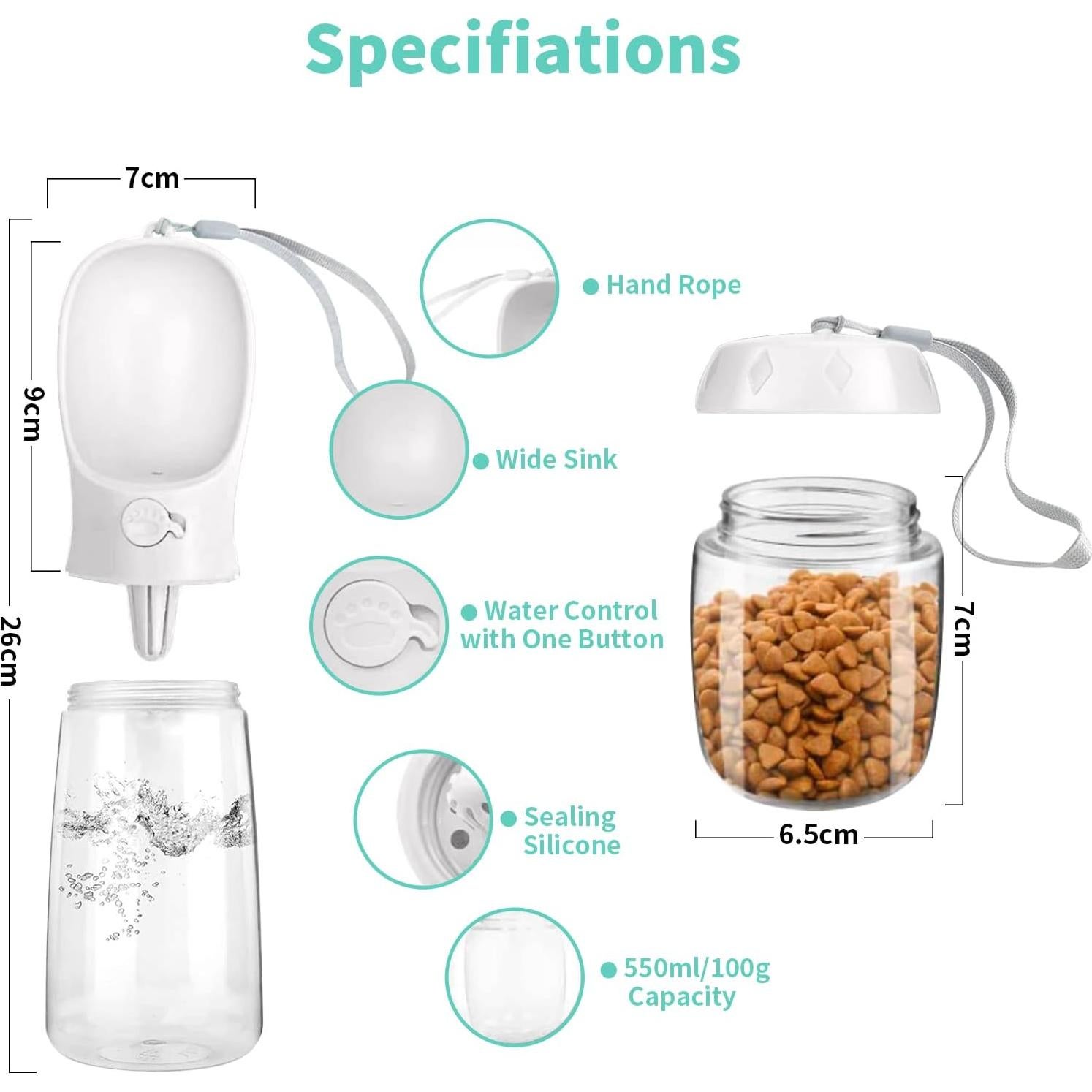 Botella de Agua Portátil para Perros MYOWELL 567ml + 170ml