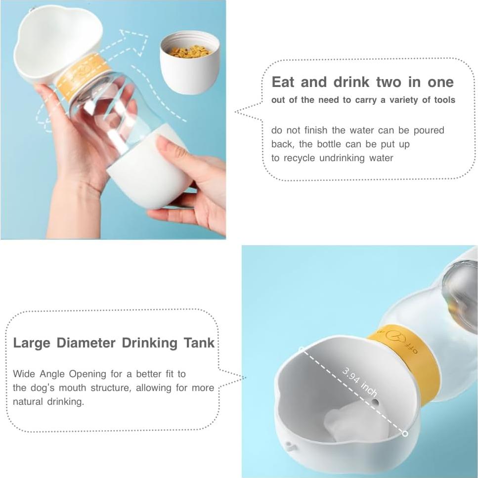 Botella de Agua y Comida 2 en 1 para Mascotas GCFTIFF 350ml