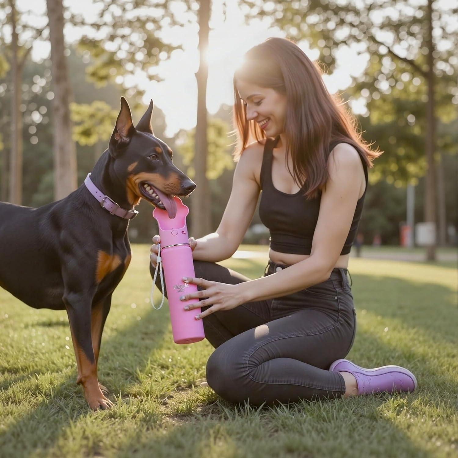 Botella de Agua para Perros Waggle 650ml Rosa Aislada